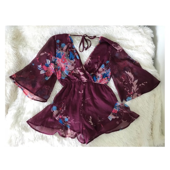 floral wine romper - Picture 3 of 3